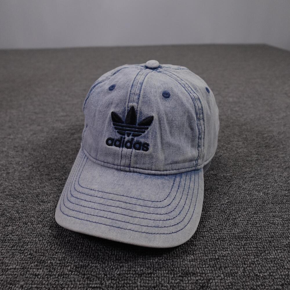 Adidas Hat Cap Strap Back Mens One Size Blue Denim Baseball Trefoil Logo Casual